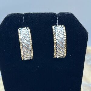 Silver and Gold Two-Tone Hoop Earrings with Textured Design Trending Mixed Metal